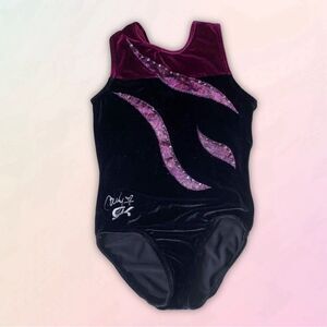 Carly for GK Elite, Black & Burgundy, Velvet, Embellished Leotard